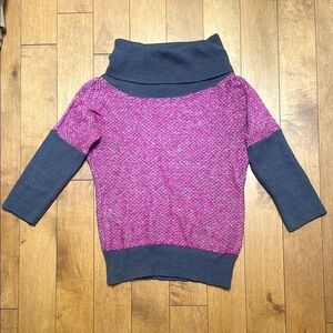 Pink Martini knit turtleneck sweater pullover pink gray 7/8 sleeves size M